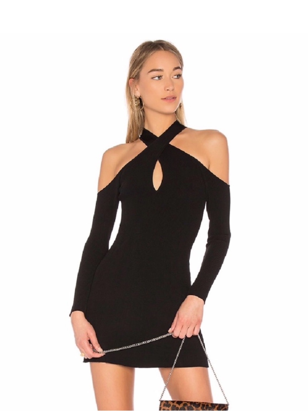 NWT NBD Dominique Cold Shoulder Mini Dress Small Black Cocktail Party Sexy Chic